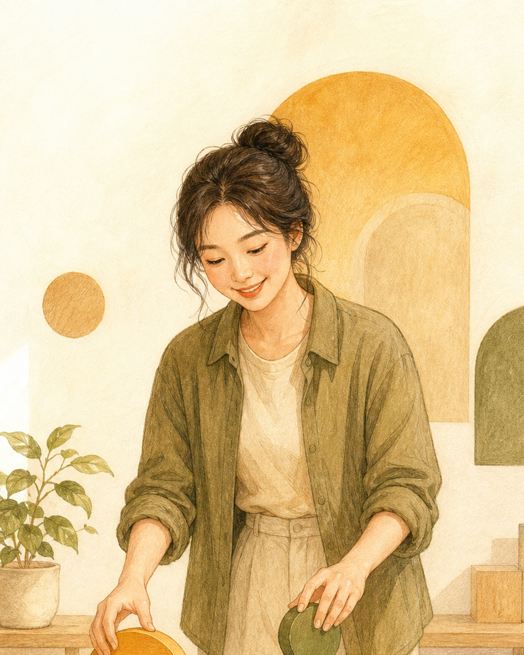 유연한 흐름 타기 여성 결과 캐릭터 이미지
