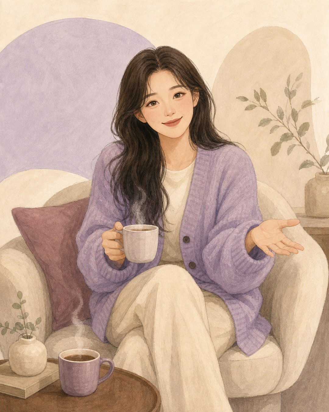 포근한 대화가 여성 캐릭터